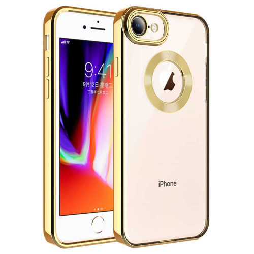 iPhone 8 Kılıf Kamera Korumalı Logo Gösteren NVTH Omega Kapak - Gold
