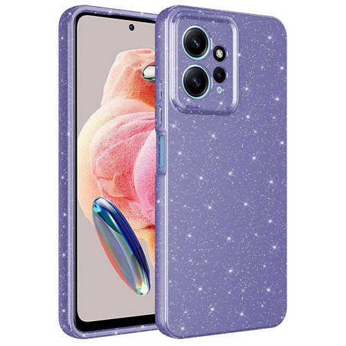 Redmi Note 12 4G Kılıf Kamera Korumalı Simli Lüks NVTH Koton Kapak - Mor