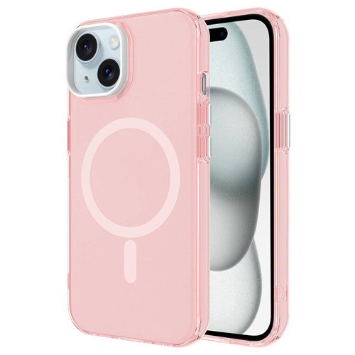 iPhone 15 Plus Kılıf NVTH Magsafe Şarj Özellikli Buzlu Transparan C-Pro Sert Kapak - Pembe