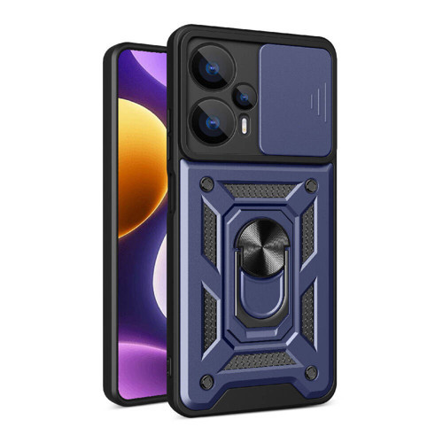 Poco F5 Kılıf Magnetik Standlı Kamera Korumalı NVTH Sürgülü Vega Kapak - Mavi