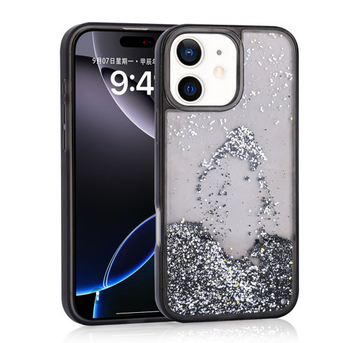 iPhone 11 Kılıf Sıvılı Simli Şeffaf Arka Yüzey NVTH Keto Silikon Kapak - Siyah