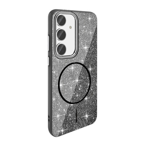 Galaxy S23 FE Kılıf Magsafe Şarj Özellikli Parlayan Simli NVTH Okso Kapak - Siyah