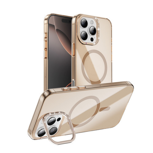 iPhone 16 Pro Max Kılıf Magsafe Şarj Özellikli Kamera Standlı NVTH Estop Kapak - Gold