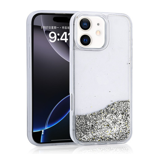 iPhone 11 Kılıf Sıvılı Simli Şeffaf Arka Yüzey NVTH Keto Silikon Kapak - Gümüş