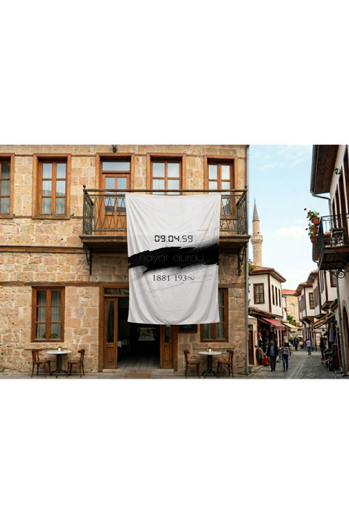 10 Kasım Atatürkü Anma Sonsuz Saat Temalı Anma Bayrağı Poster Bayrak Premium Raşel Kumaş 300x450cm ATA49