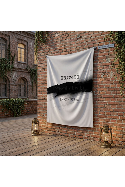 10 Kasım Atatürkü Anma Sonsuz Saat Temalı Anma Bayrağı poster Bayrak Raşel Kumaş 100x150 cm ATA49