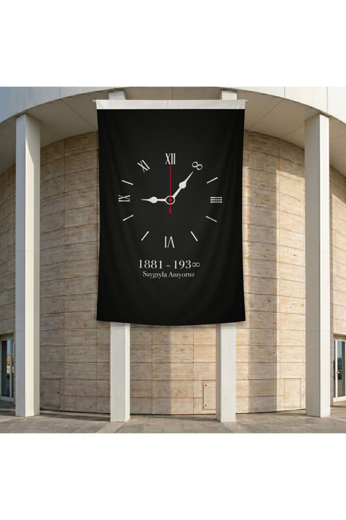 10 Kasım Unutmayacağız Sonsuz Saat Temalı Anma Bayrağı Poster Bayrak Premium Raşel Kumaş ATA76 2x3m