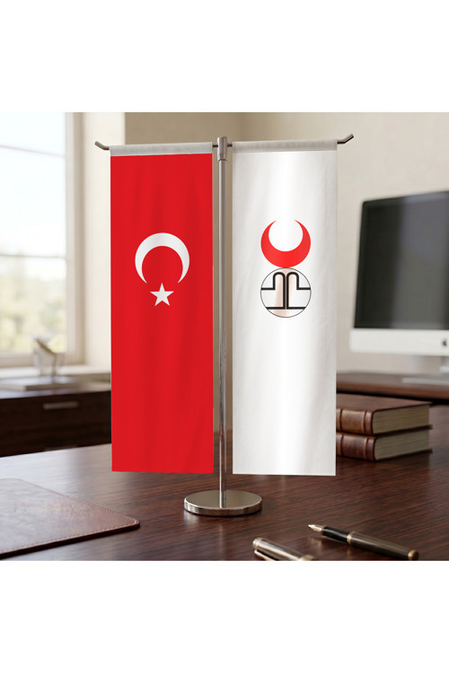 Altınordu Devleti Bayrağı ve Türk Bayrağı Kırlangıç T tipi Masa Bayrak Takımı