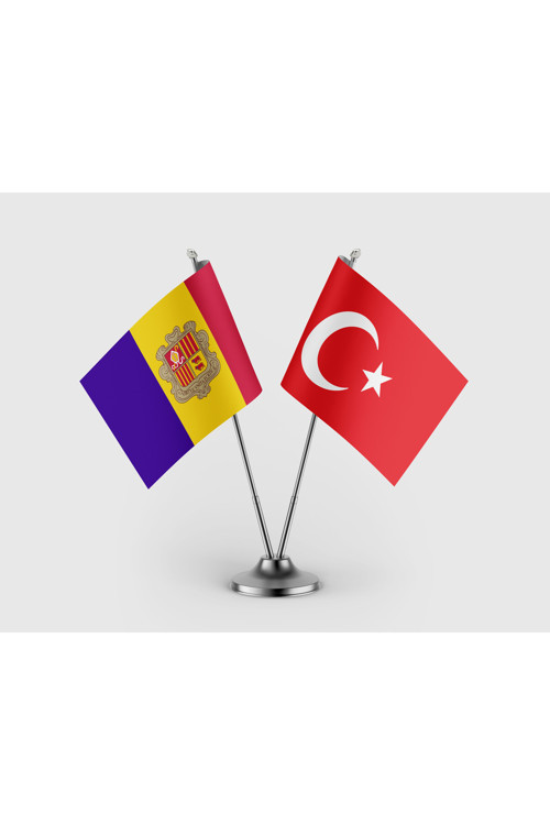 Andorra ve Türk Bayrağı İkili Saten Masa Bayrağı Takımı