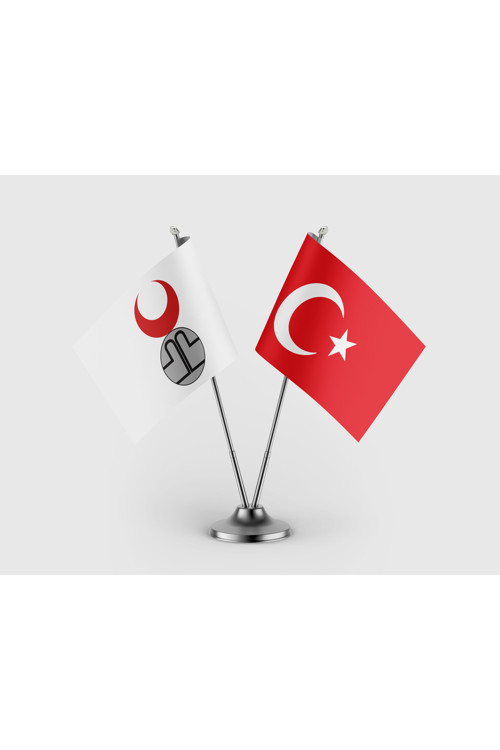 Altınordu Devleti ve Türk Bayrağı İkili Saten Masa Bayrağı Takımı