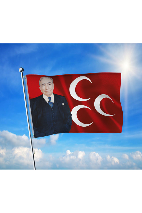 Alparslan Türkeş ve 3 Hilal Mhp Bayrağı Premium Raşel Kumaş 70x105 cm