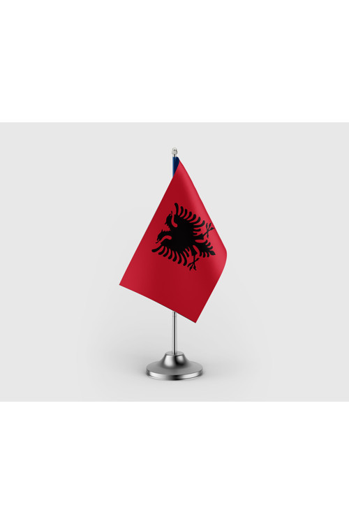 Arnavutluk Cumhuriyeti Tekli Saten Masa Bayrağı Seti