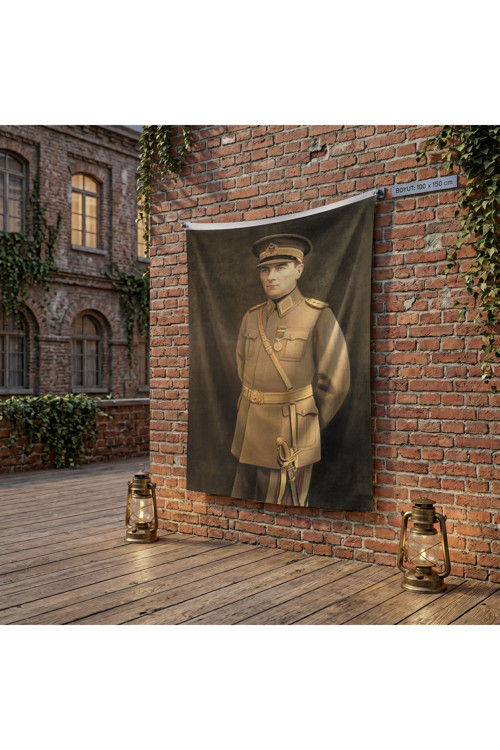 Atatürk Portre Türkiye Cumhuriyeti Kurucusu Mustafa K. Atatürk poster Bayrak Raşel Kumaş 100x150 cm ATA3