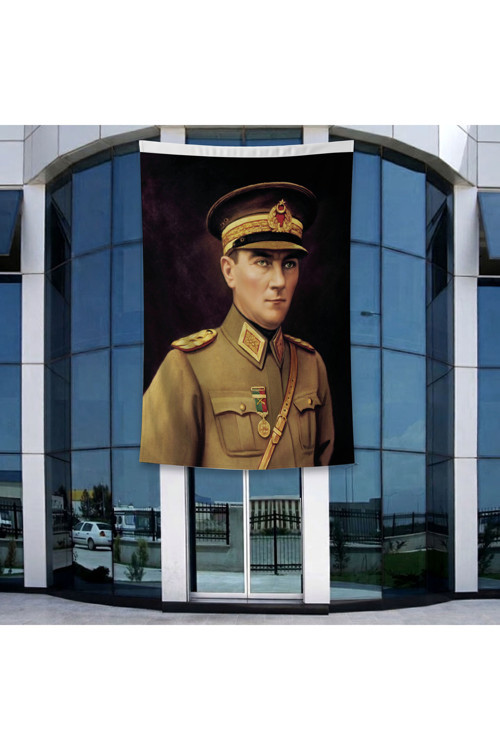 Atatürk Asker Ünüformasıyla Poster Bayrak Raşel Kumal 4x6 metre ATA52