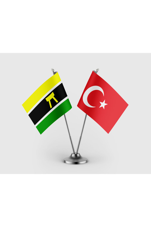 Ashanti Krallığı ve Türk Bayrağı İkili Saten Masa Bayrağı Takımı