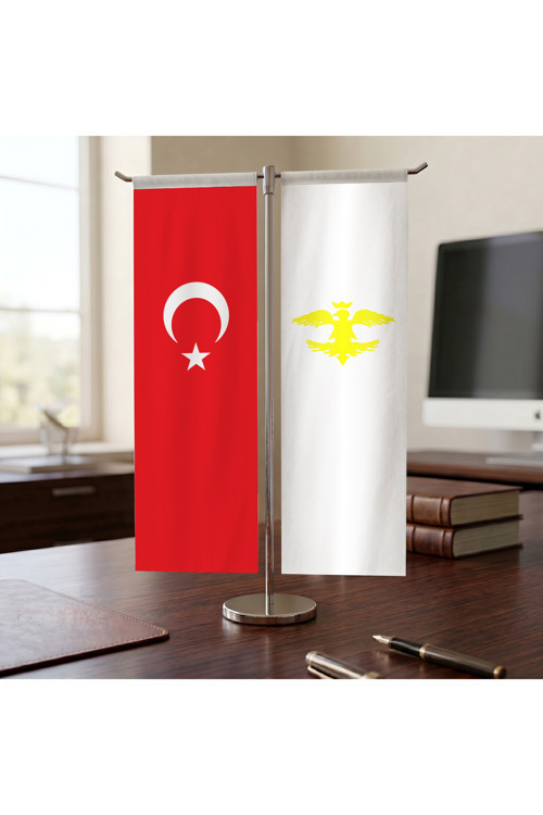 Avrupa Hun İmparatorluğu ve türk Bayrağı Kırlangıç T tipi Masa Bayrak Takımı