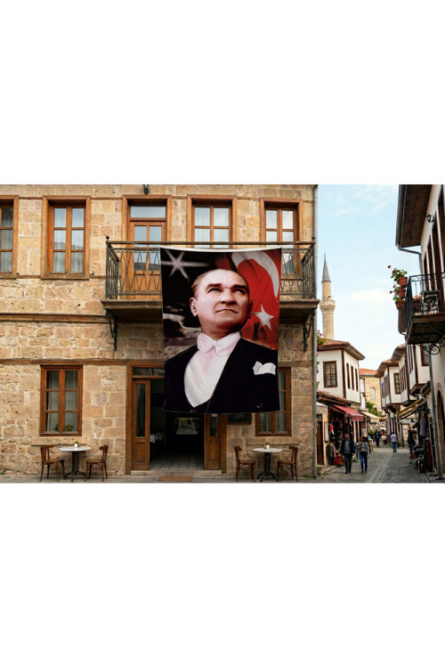 Ay Yıldızlı Bayrak Atatürk Portresi Poster Bayrak Premium Raşel Kumaş 300x450cm ATA15