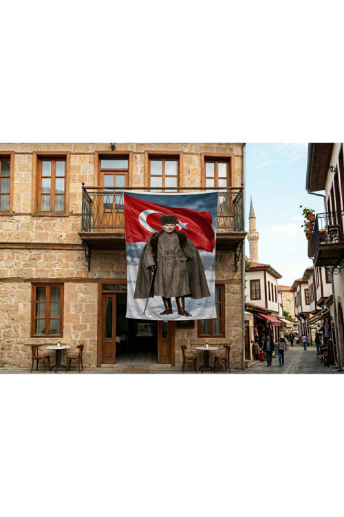 Atatürk ve Türk Bayrağı Poster Bayrak Premium Raşel Kumaş 300x450cm ATA72