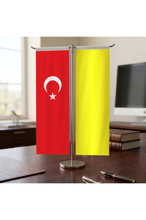 Batıhun Bayrağı - 17 Eski Türk Devletleri ve Türkiye Bayrağı Kırlangıç T tipi Masa Bayrak Takımı