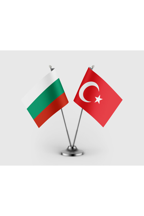 Bulgaristan Bayrağı ve Türk Bayrağı İkili Saten Masa Bayrağı Takımı