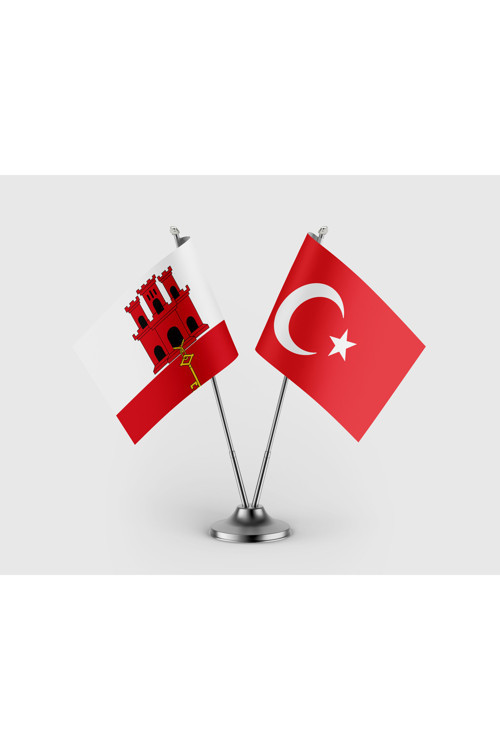 Cebelitarık ve Türk Bayrağı İkili Saten Masa Bayrağı Takımı