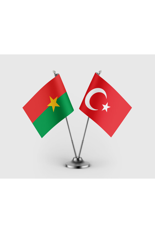 Burkina Faso ve Türkiye Bayrağı İkili Saten Masa Bayrağı Takımı
