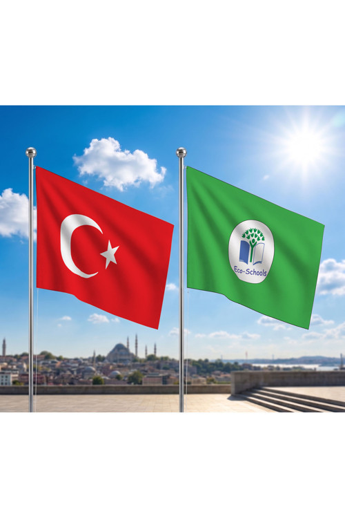 Eko Okulları Bayrağı ve Alpaka Kumaş Türk Bayrağı 2'li Set 70x105cm