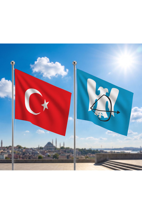 Büyük Selçuklu İmparatorluğu Bayrağı ve Alpaka Kumaş Türk Bayrağı 2'li Set 70x105cm
