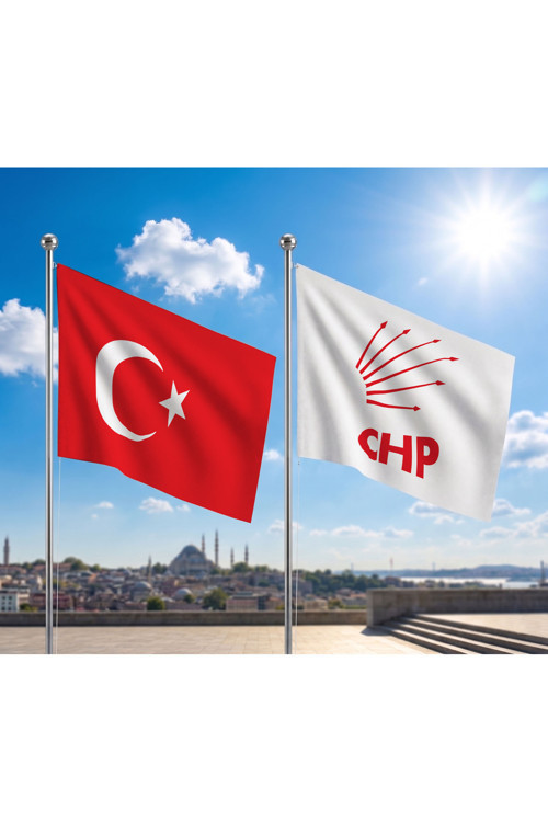 CHP Bayrağı ve Alpaka Kumaş Türk Bayrağı 2'li Set 70x105cm