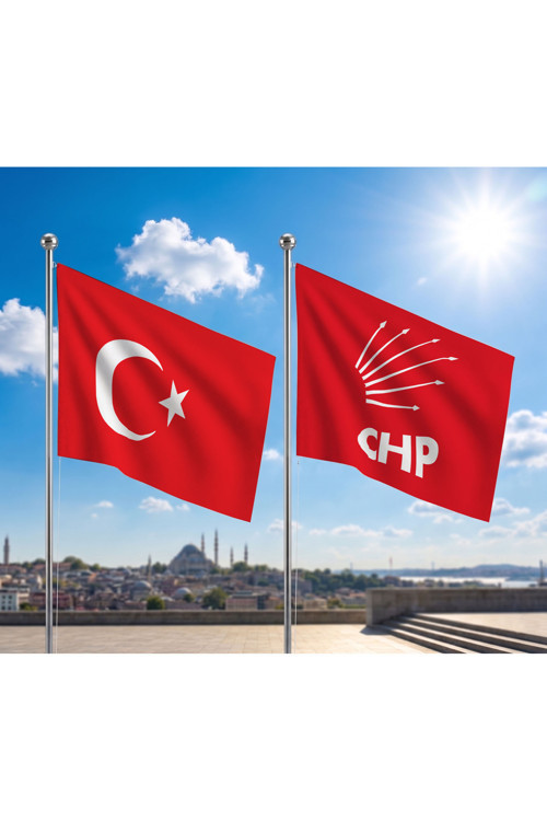 CHP Kırmızı Bayrağı ve Alpaka Kumaş Türk Bayrağı 2'li Set 70x105cm