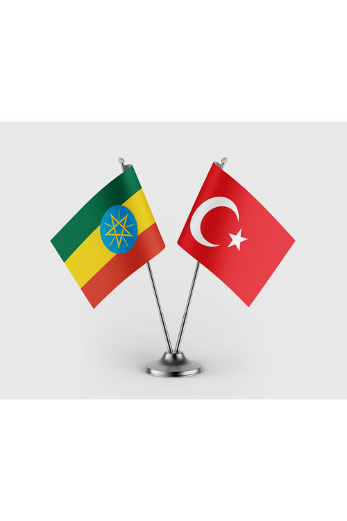 Etiyopya ve Türkiye Bayrağı İkili Saten Masa Bayrağı Takımı
