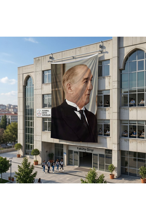 Gazi Mustafa Kemal Atatürk Yan Portre Poster Bayrak Raşel Kumaş 6x9 metre ATA58