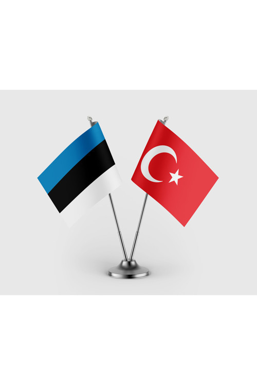 Estonya Bayrağı ve Türk Bayrağı İkili Saten Masa Bayrağı Takımı