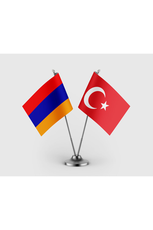 Ermenistan Bayrağı ve Türk Bayrağı İkili Saten Masa Bayrağı Takımı