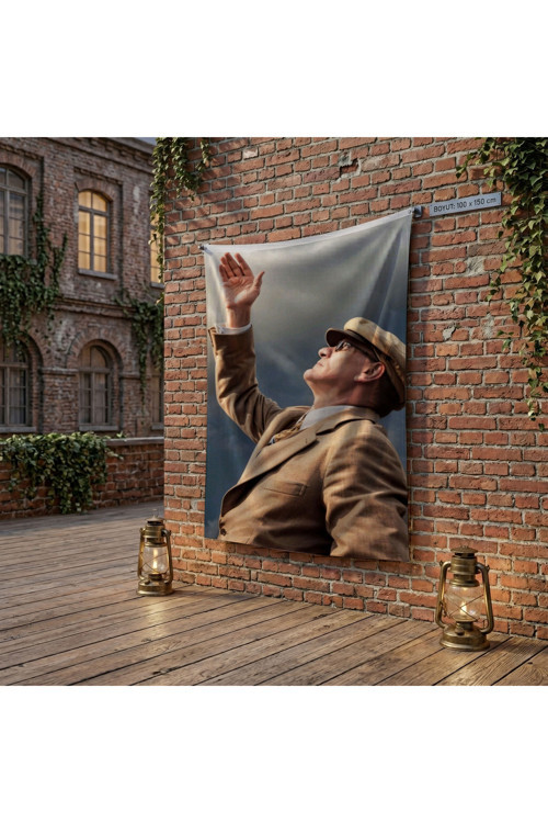 Göğe Bakan Atatürk.Atatürk Portresi poster Bayrak Raşel Kumaş 100x150 cm ATA73