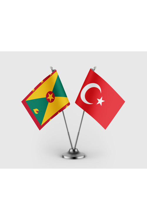Grenada veTürkiye Bayrağı İkili Saten Masa Bayrağı Takımı
