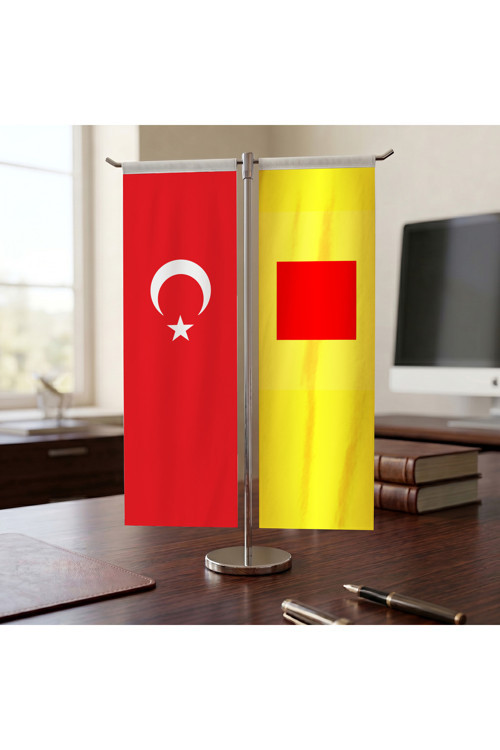 İlhanlı Devleti ve Türkiye Bayrağı Kırlangıç T tipi Masa Bayrak Takımı