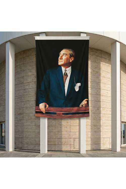 Istikbal Göklerdedir Atatürk Portresi Poster Bayrak Premium Raşel Kumaş ATA32 2x3m