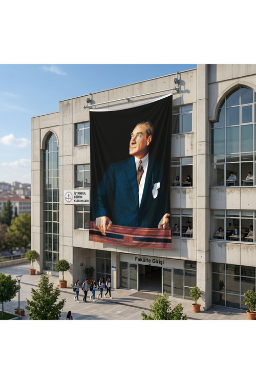 Istikbal Göklerdedir Atatürk Portresi Poster Bayrak Raşel Kumaş 6x9 metre ATA32