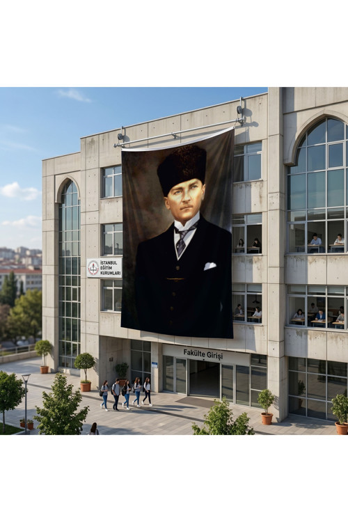Kalpaklı Mustafa Kemal Atatürk Poster Poster Bayrak Raşel Kumaş 6x9 metre ATA26
