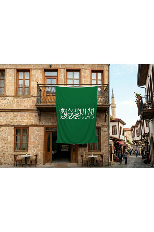 İslam Sancağı - Yeşil Düz Kelime-i Tevhid Bayrağı 140gr Premium Raşel Kumaş 300x450cm