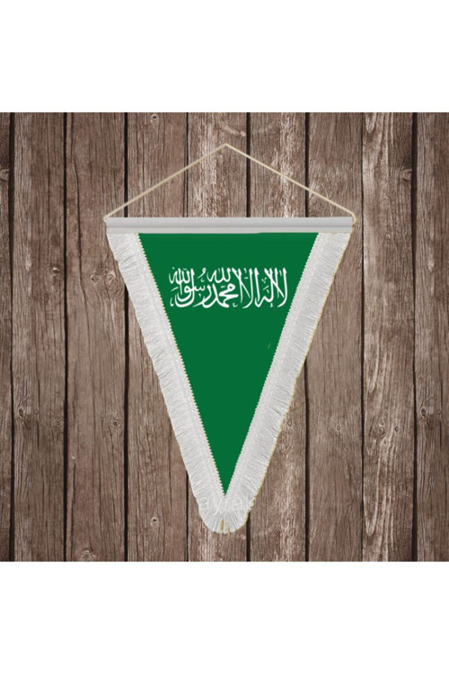 İslam Sancağı - Yeşil Kelime-i Tevhid Beyaz Saçaklı Üçgen Flama Bayrak Hatıra Flama
