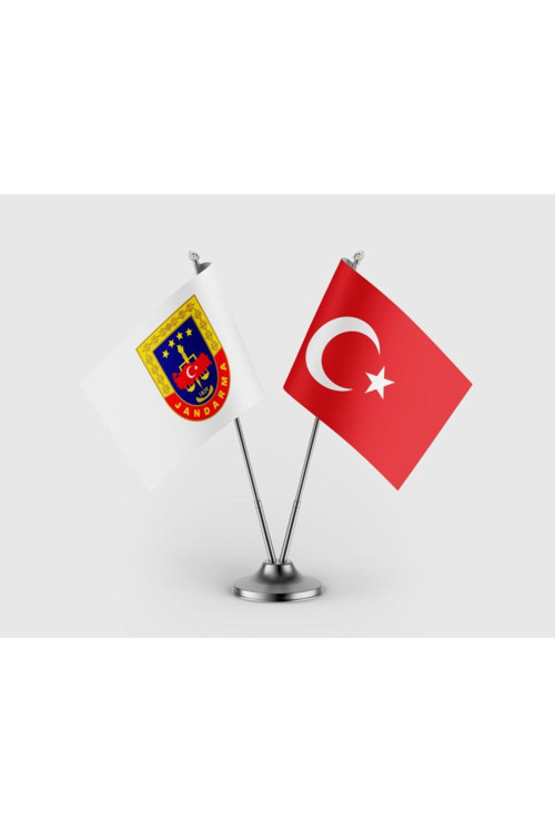 Jandarma Genel Komutanlığı ve Türk Bayrağı İkili Saten Masa Bayrağı Takımı