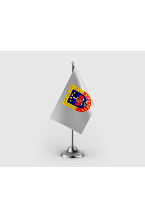 Jandarma Logosu Tekli Saten Masa Bayrağı Seti