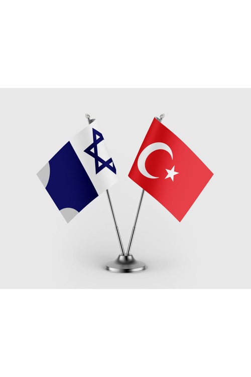 Karamanoğulları Beyliği ve Türk Bayrağı İkili Saten Masa Bayrağı Takımı