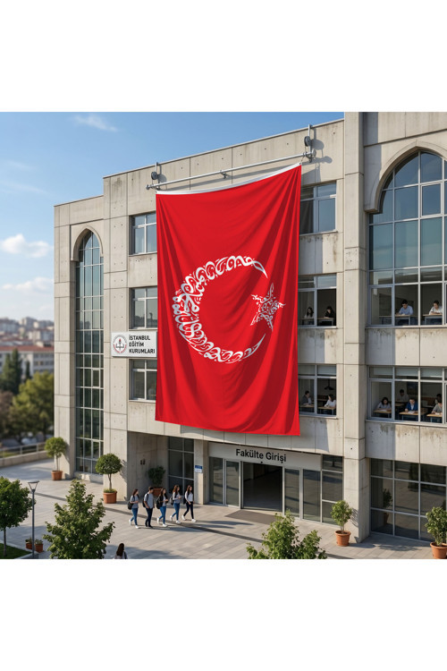Kelime-I Tevhid Besmele Ayyıldız Türk Bayrağı 140gr Premium Raşel Kumaş 6x9 metre