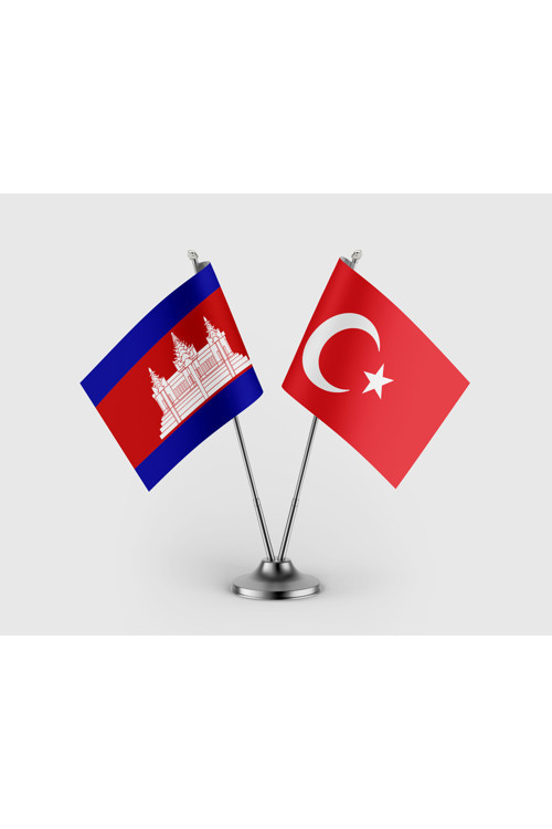 Kamboçya ve Türkiye Bayrağı İkili Saten Masa Bayrağı Takımı