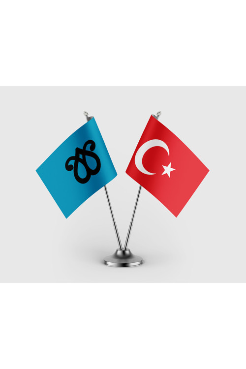 Karakoyunlu Devleti ve Türk Bayrağı İkili Saten Masa Bayrağı Takımı