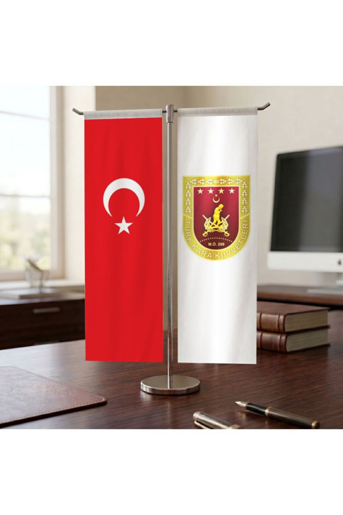 Kara Kuvvetleri ve Türk Bayrağı Kırlangıç T tipi Masa Bayrak Takımı