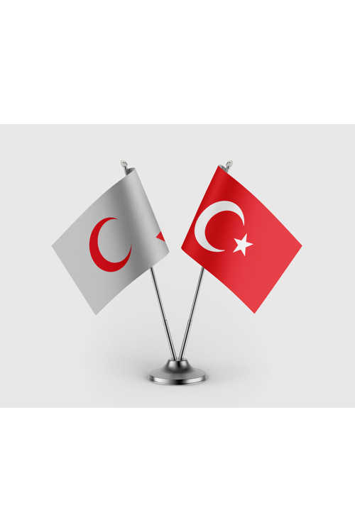 Kızılay ve Türk Bayrağı İkili Saten Masa Bayrağı Takımı